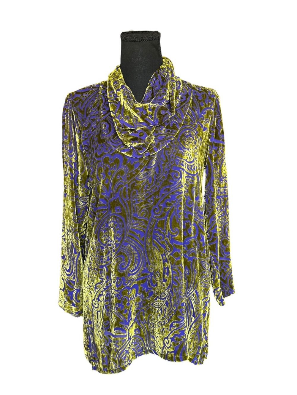 Nira Nira New York S Velvet Burnout Paisley Cowl Neck Tunic Top Purple Green N56
